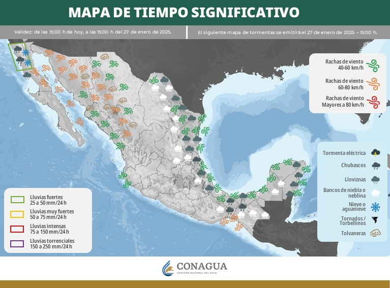 El frente frío número 25 mantendrá temperaturas gélidas y lluvias en gran parte de México