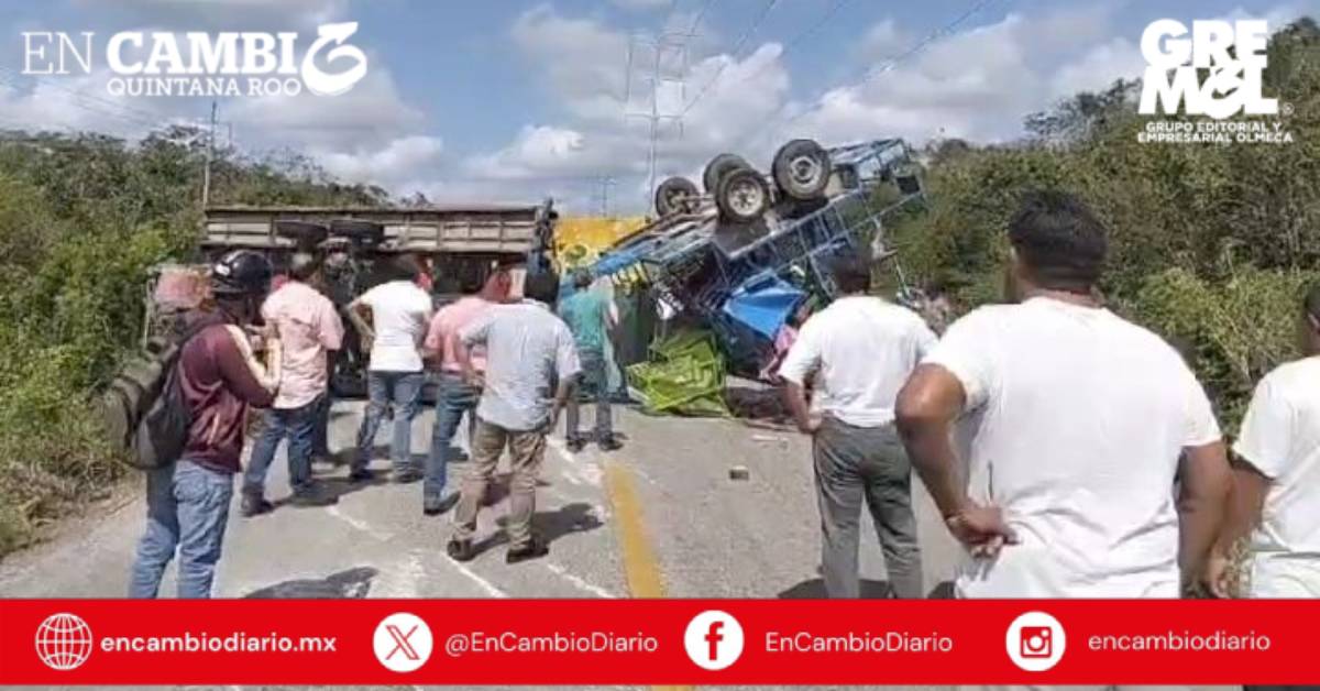 Volcadura provoca cierre total en la carretera Felipe Carrillo Puerto-José María Morelos