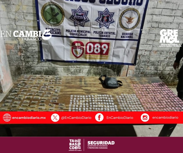 Detienen a una mujer con 552 dosis de presunta droga, en el municipio de Comalcalco