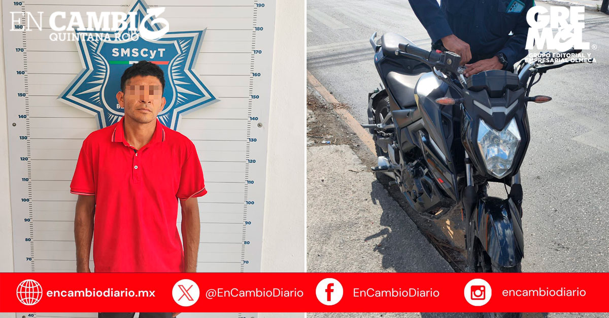 Detienen a hombre por encubrimiento y aseguran motocicleta robada en Cancún