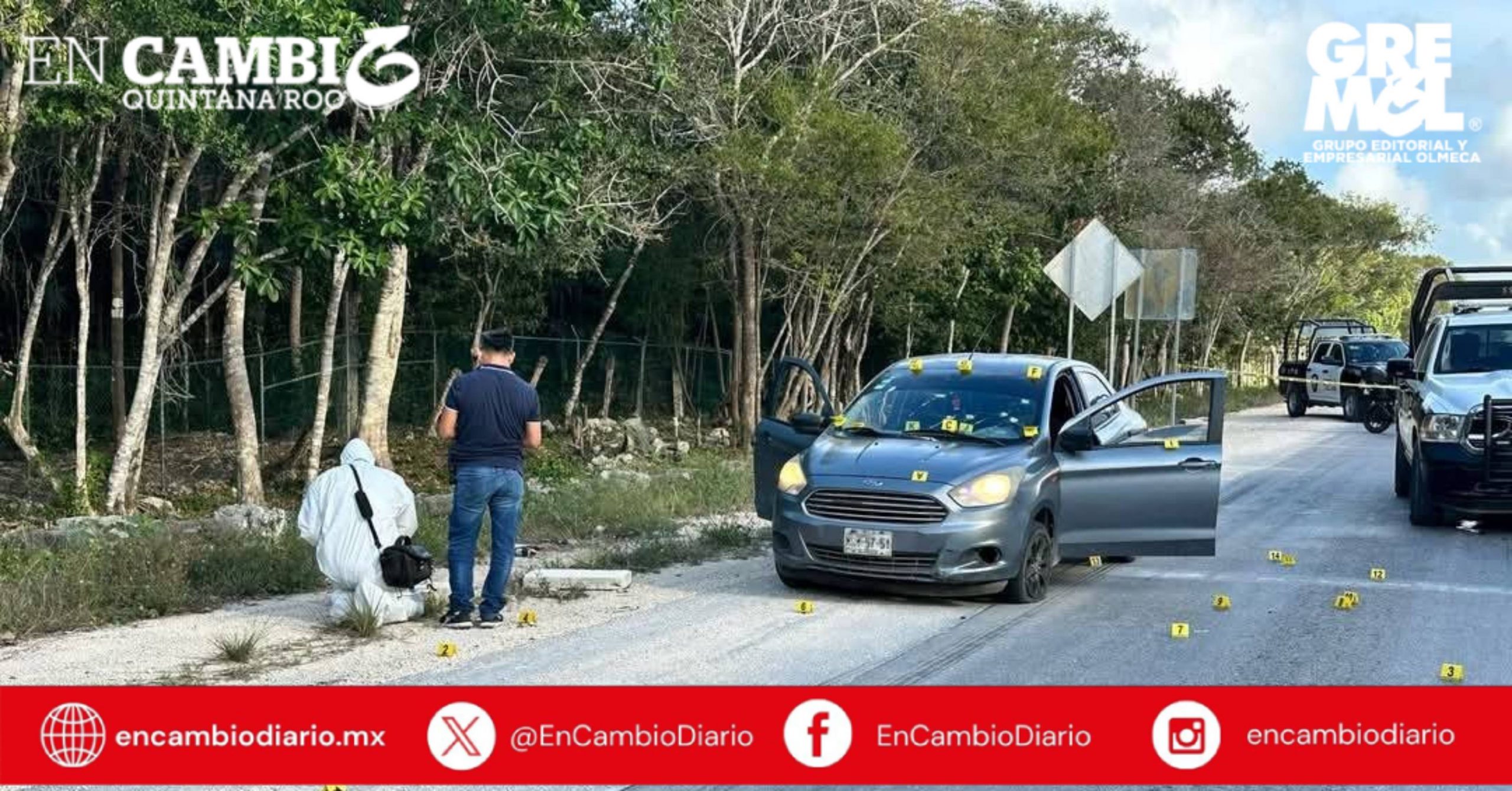 Hallan vehículo baleado en carretera de Tulum; aseguran arma de asalto