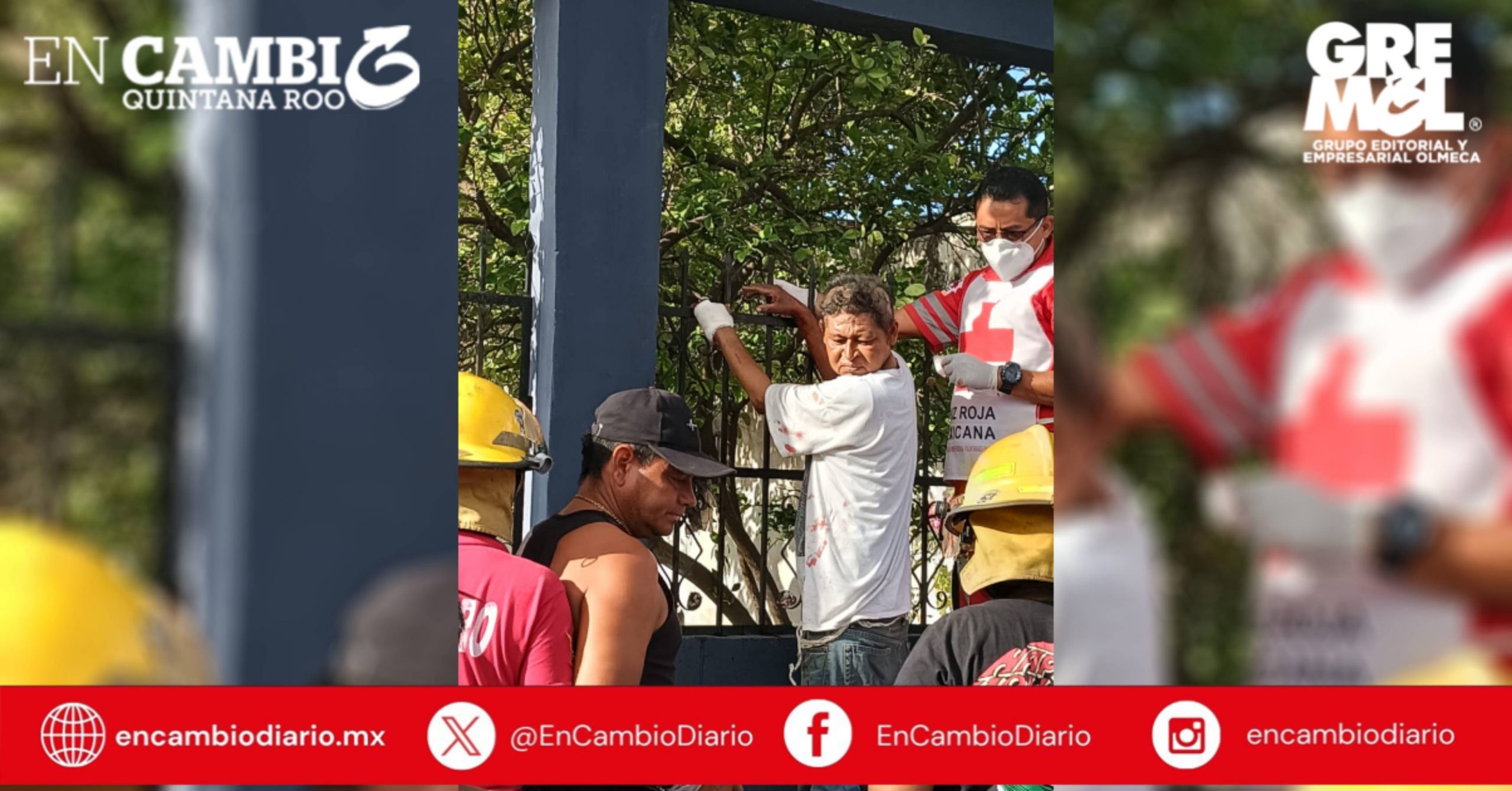 Hombre intenta robar un limón y queda atrapado en una reja en Chetumal