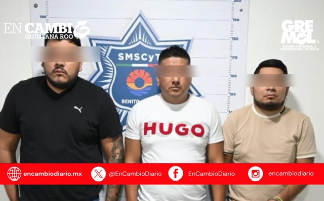 Capturan a tres sujetos tras agredir a policías en Cancún; podrían estar ligados a robo con violencia