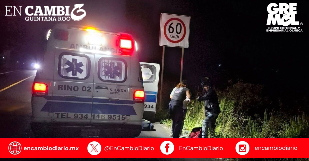 Accidente provocado por una vaca en la carretera Chetumal-Escárcega deja un motociclista lesionado