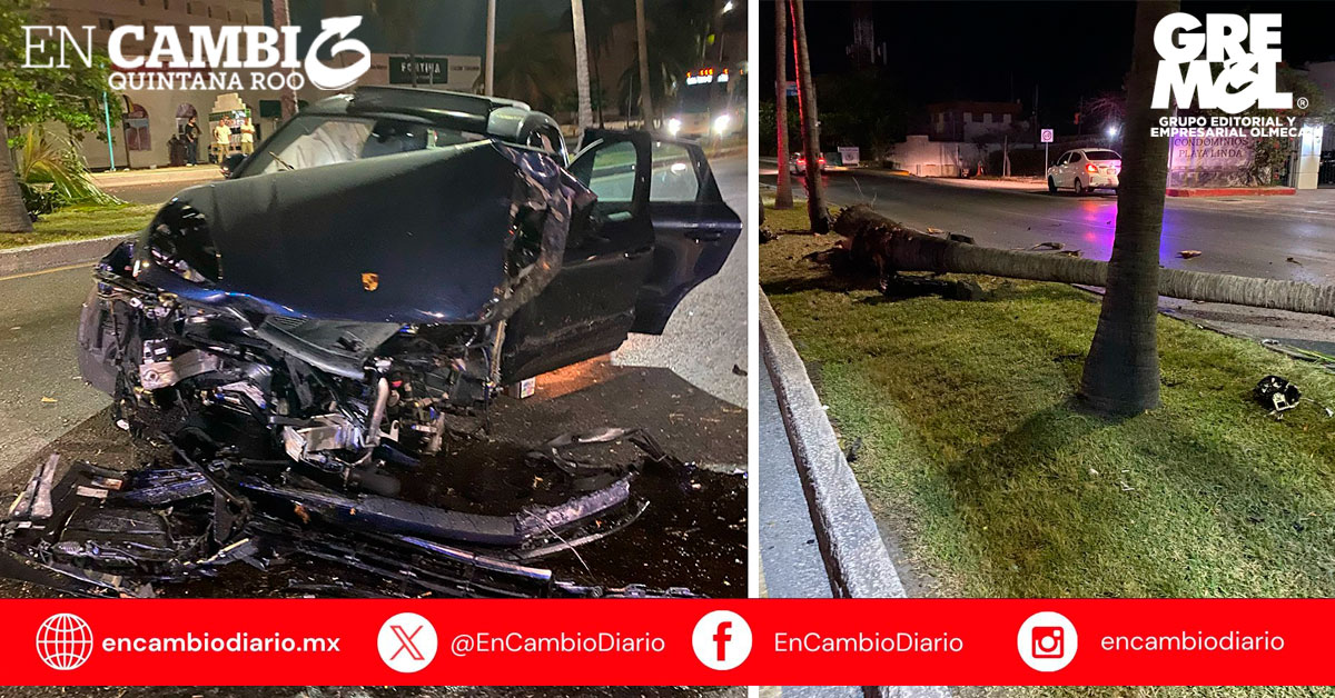 Conductor resulta lesionado tras impactarse contra palmera en el bulevar Kukulcán, de Cancún