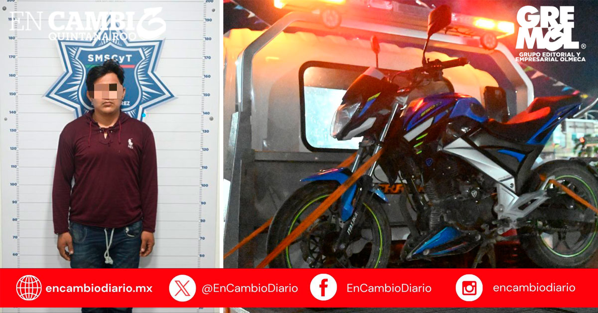 Detienen a sujeto en Cancún por conducir motocicleta robada en la Supermanzana 98