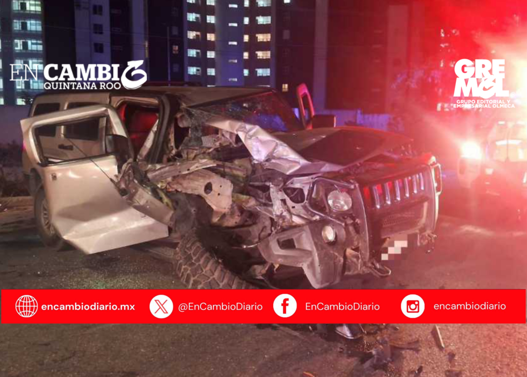 Choca Hummer contra tractocamión estacionado; hay un lesionado, en Cancún