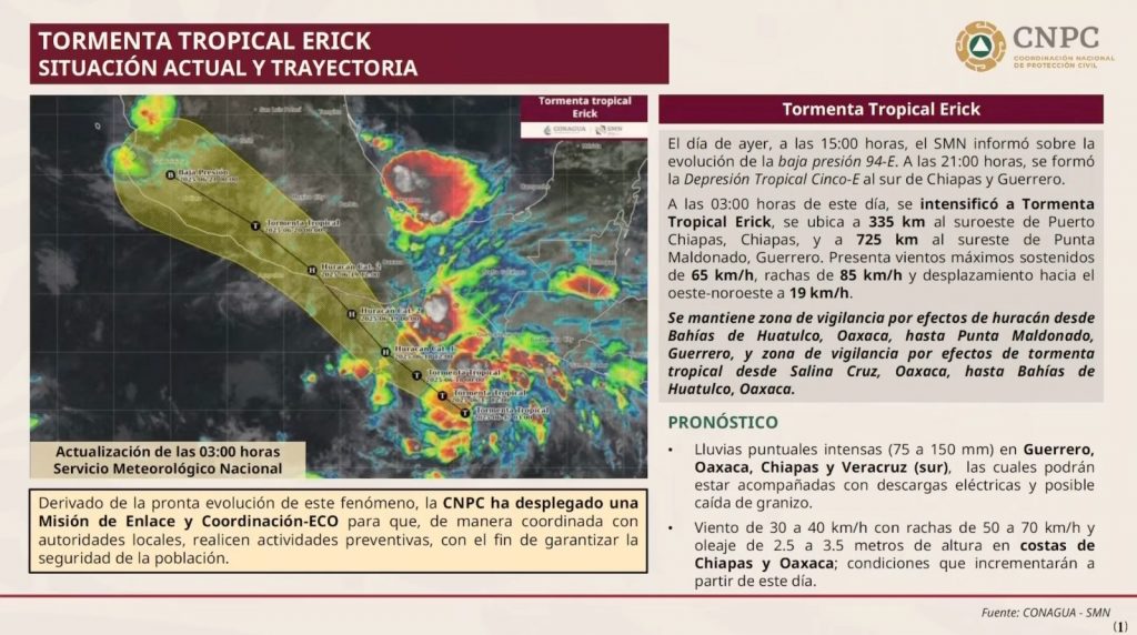 El potencial ciclón tropical Cinco-E, que podría convertirse en la tormenta tropical Erik