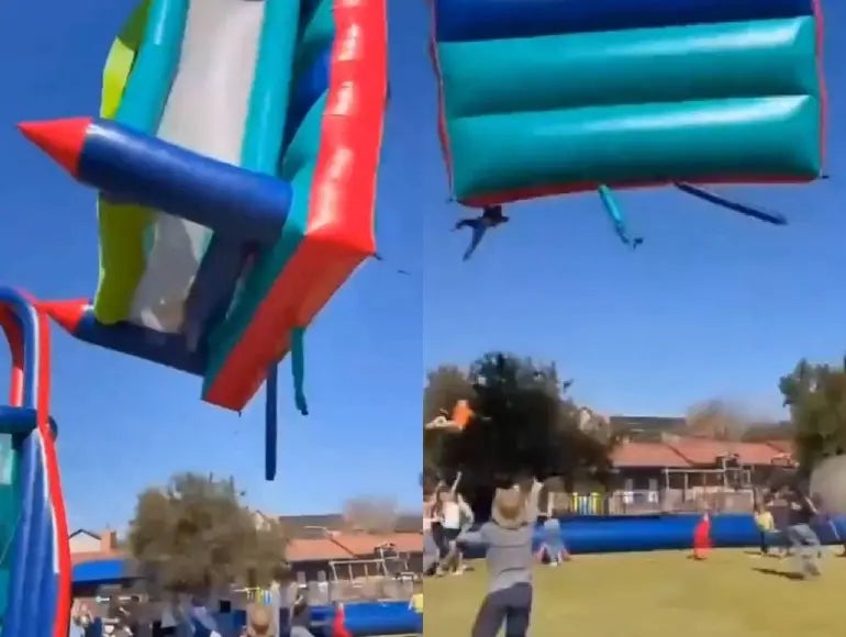 Tragedia en festival escolar: Inflable se elevó con niños en el interior