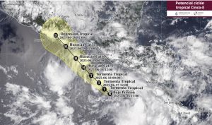 El Potencial Ciclón Tropical 5-E es una perturbación atmosférica que ha mostrado signos de fortalecimiento en las últimas horas