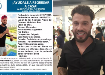 Argentino desaparecido en Playa del Carmen