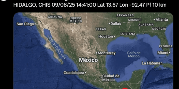 Temblor magnitud 6.0 en Chiapas con 8 réplicas a 39 km al suroeste de Ciudad Hidalgo