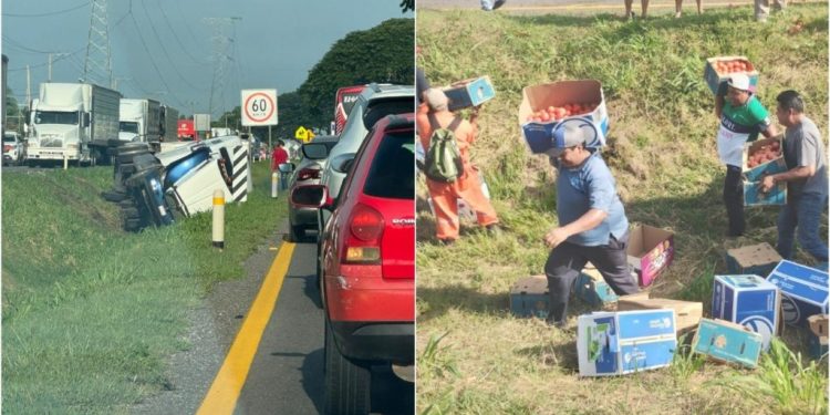 Volcadura de tráiler con frutas y verduras desata rapiña “organizada” en la carretera Villahermosa–Cárdenas