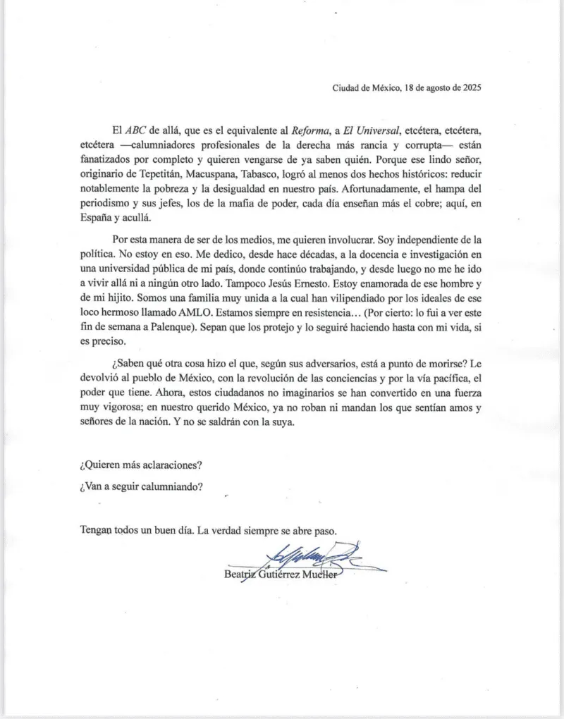 Responde Beatriz Gutiérrez a críticas