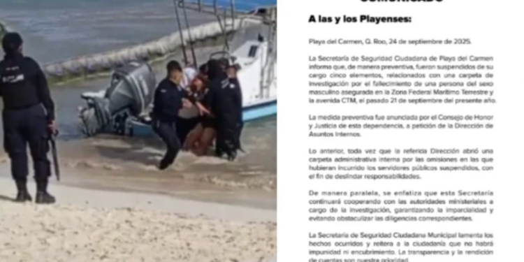 Suspenden a cinco policías en Playa del Carmen tras muerte de pescador