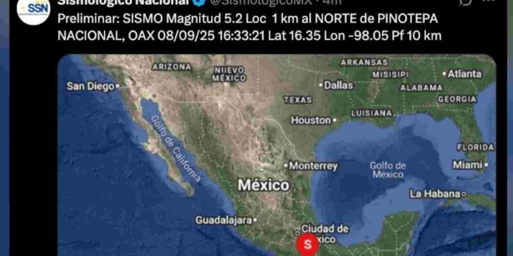Sacude Pinotepa Nacional Sismo de magnitud 5.1