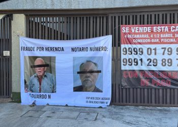 Exhiben estafadores mediante lonas en Mérida.