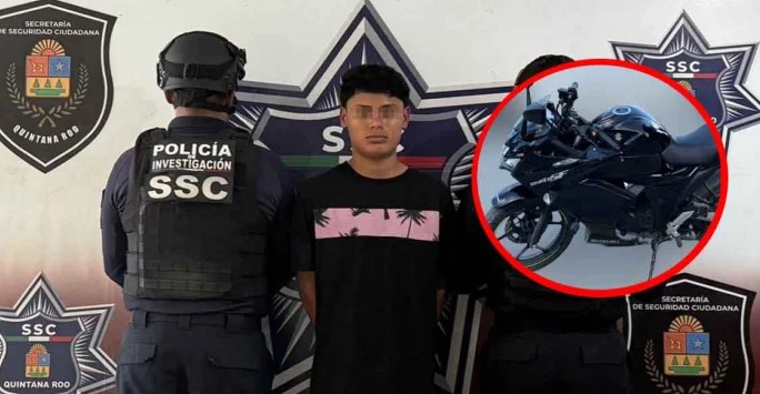 Detienen a motociclista con vehículo robado en la Supermanzana 227, Benito Juárez