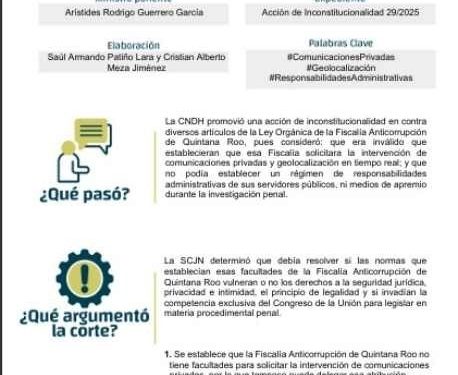 FGE local no podrá espiarte: SCJN limita poderes de la Fiscalía Anticorrupción de Quintana Roo