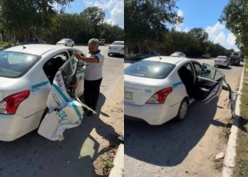Un descuido al volante terminó en un taxi con la puerta destrozada en Playa del Carmen