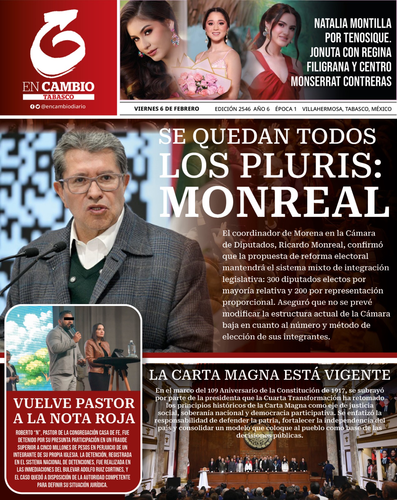 Contra Portada En Cambio Diario Tabasco 6 de febrero 2026 Contra Portada En Cambio Diario Tabasco 6 de febrero 2026