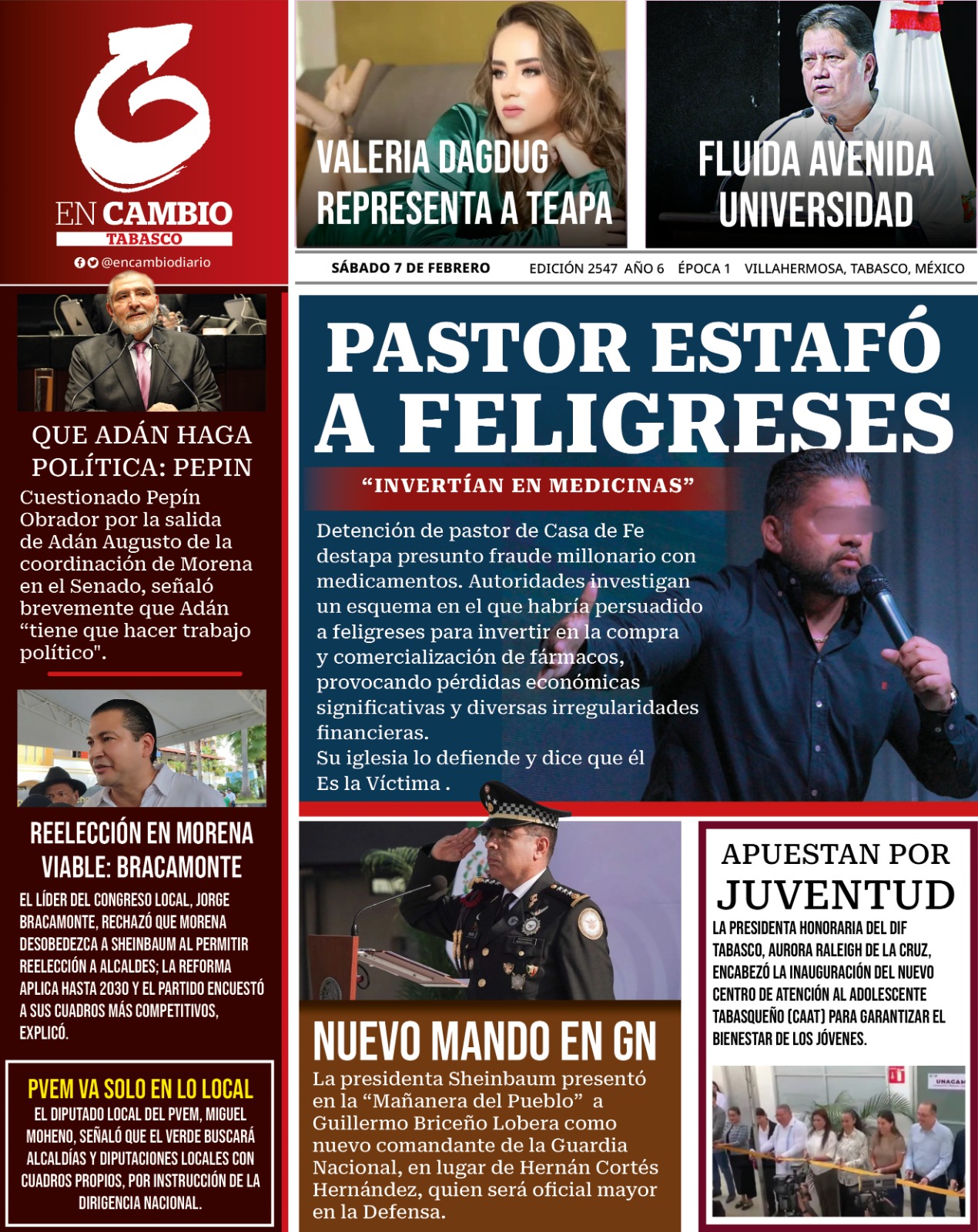 Contra Portada En Cambio Diario Tabasco 7 de enero 2026 Contra Portada En Cambio Diario Tabasco 7 de enero 2026