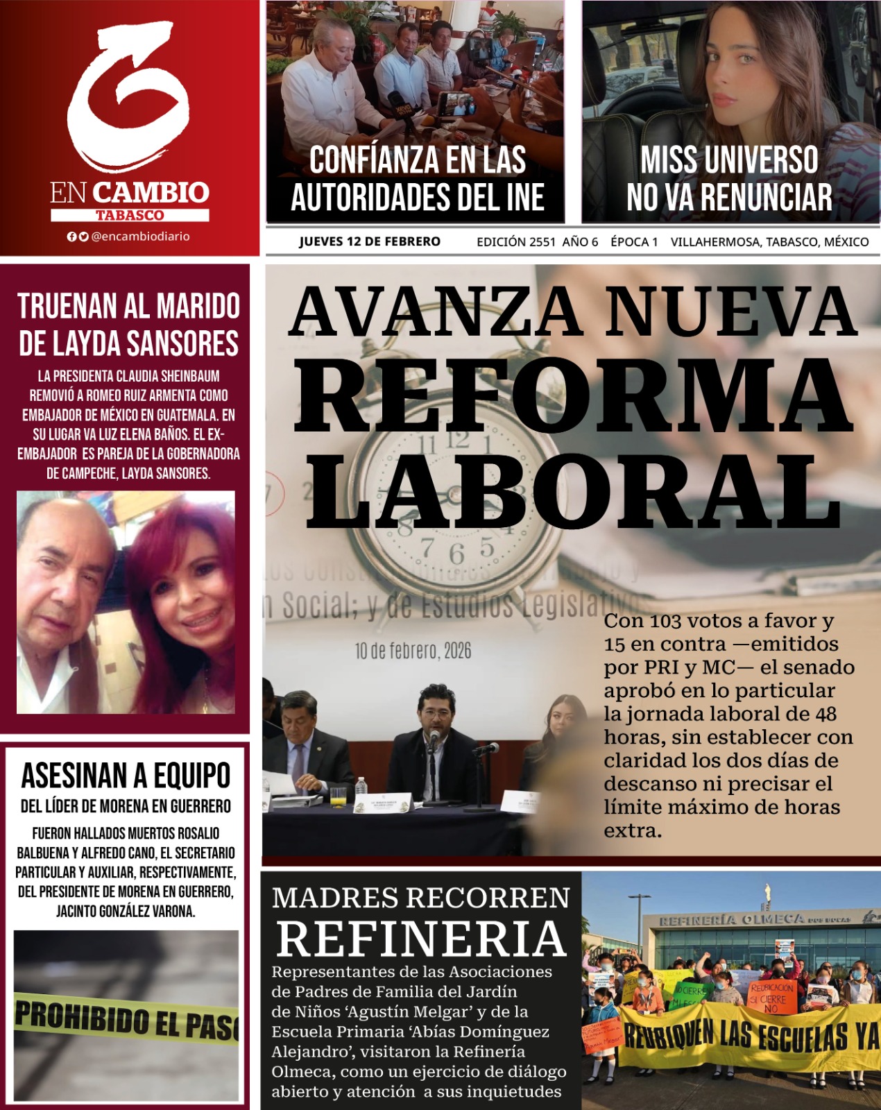 Contra Portada En Cambio Diario Tabasco febrero 12 2026 Contra Portada En Cambio Diario Tabasco febrero 12 2026