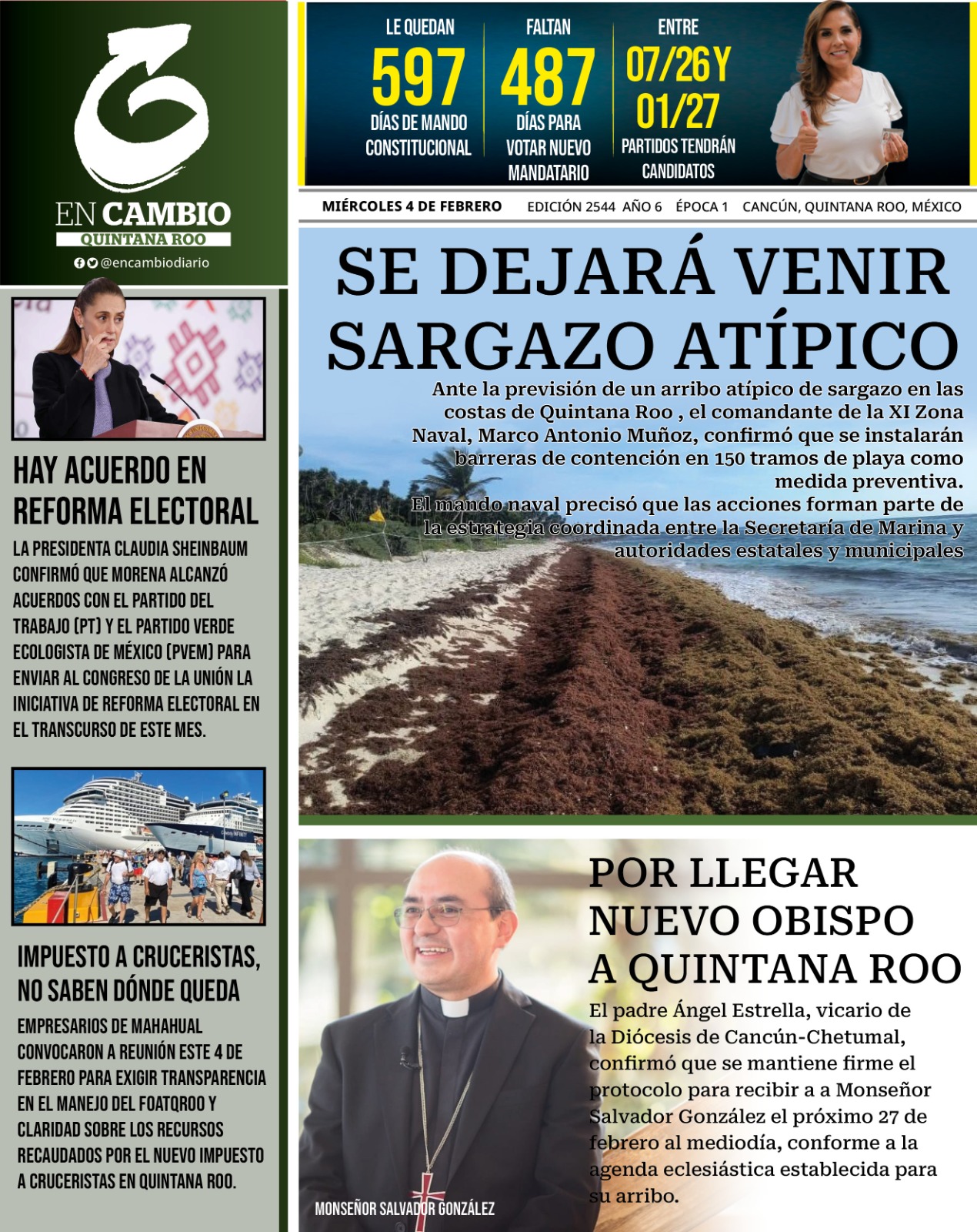Contra Portada En Cambio Diario de Quintana Roo 4 de febrero del 2026 Contra Portada En Cambio Diario de Quintana Roo 4 de febrero del 2026