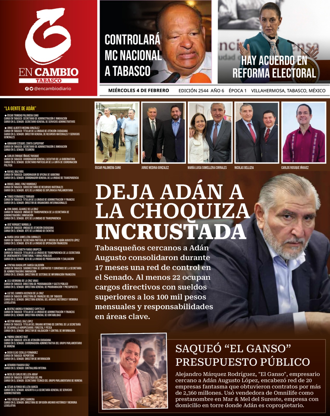 Contra Portada En Cambio Diario de Tabasco 4 de febrero del 2026 Contra Portada En Cambio Diario de Tabasco 4 de febrero del 2026