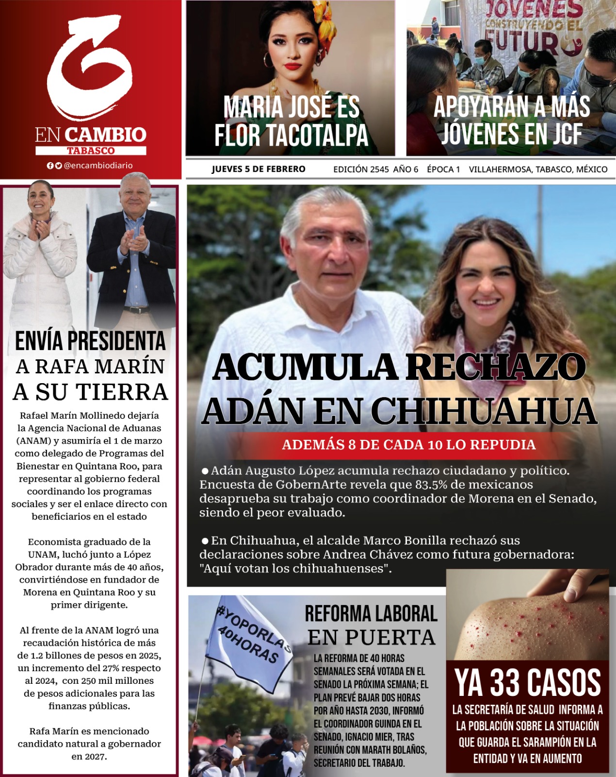 Contra Portada En Cambio Diario de Tabasco 5 de febrero del 2026 Contra Portada En Cambio Diario de Tabasco 5 de febrero del 2026