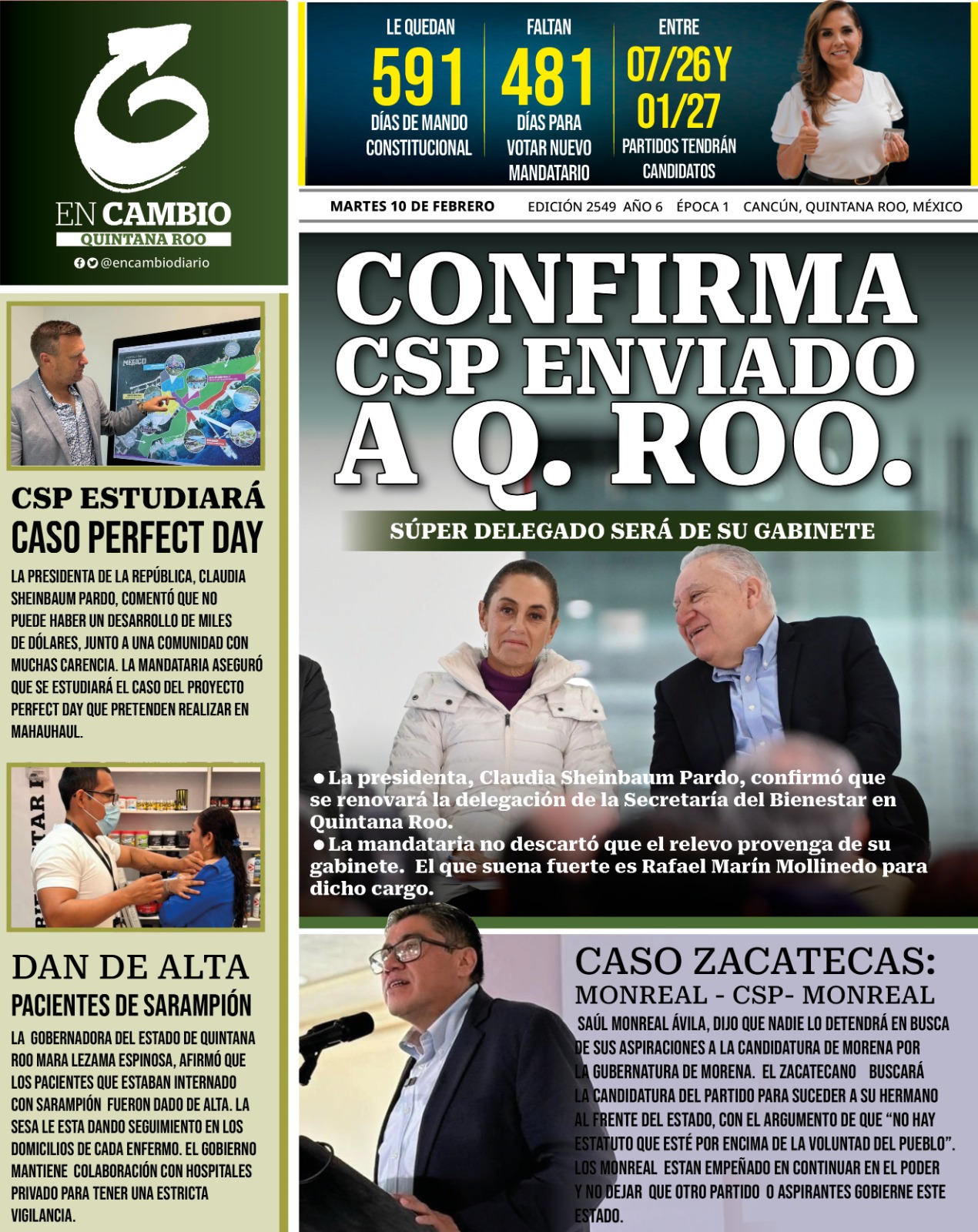 Contra Portada En Cambio de Quintana Roo 10 de febrero 2026 Contra Portada En Cambio de Quintana Roo 10 de febrero 2026