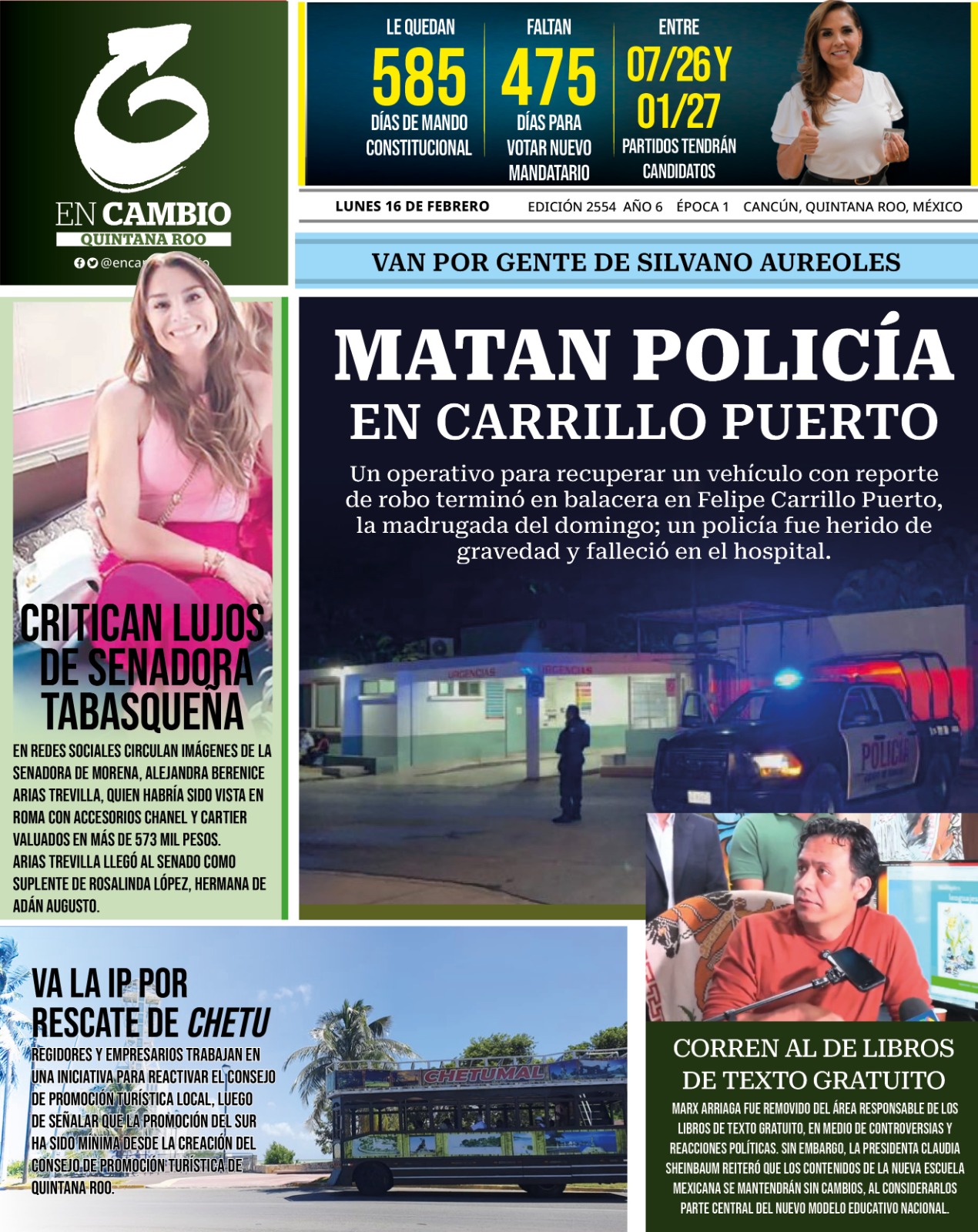 Contra Portada en Cambio Quintana Roo 16 feb 2026 Contra Portada en Cambio Quintana Roo 16 feb 2026