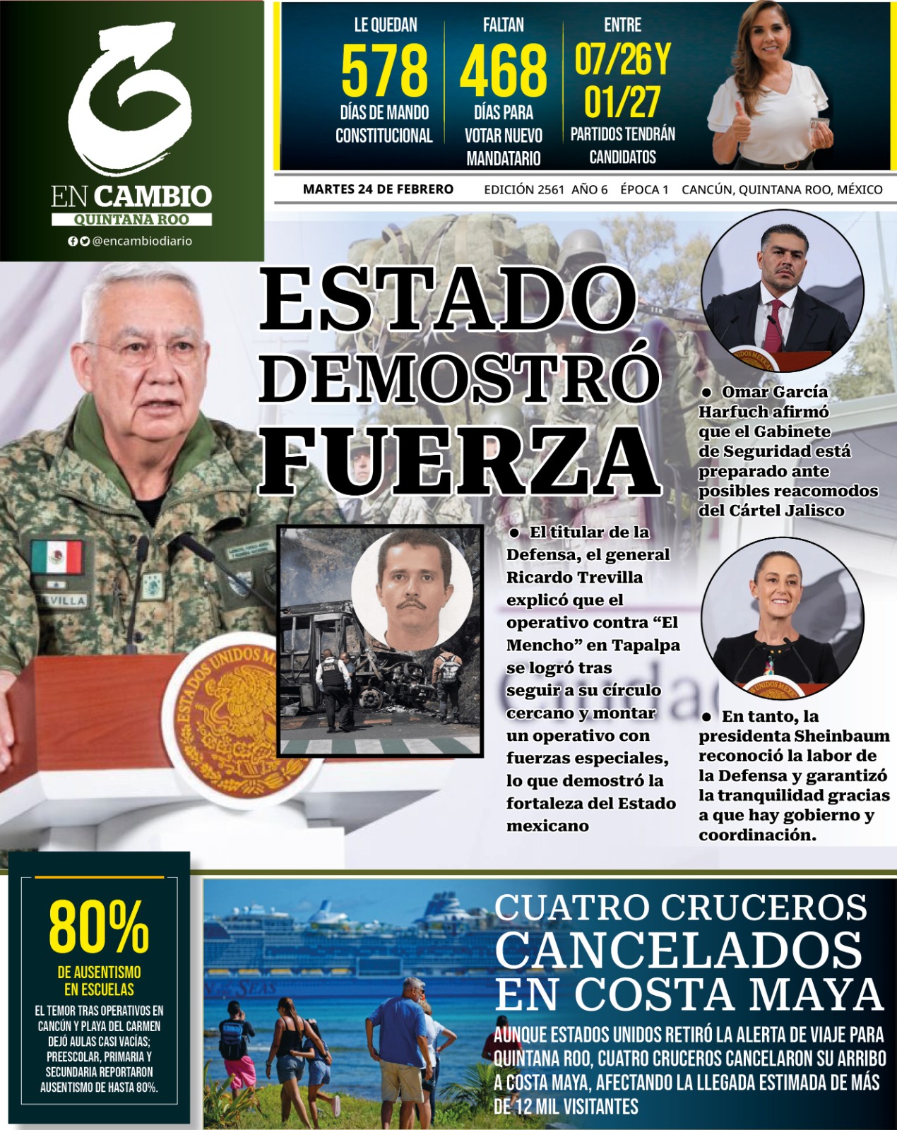 Contra Portada en cambio Qroo 24 feb 2026 Contra Portada en cambio, Quintana Roo 24 feb 2026