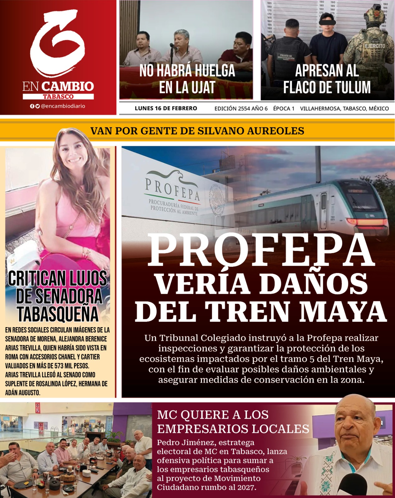 ContraPortada en Cambio Tabasco 16 feb 2026 ContraPortada en Cambio Tabasco 16 feb 2026