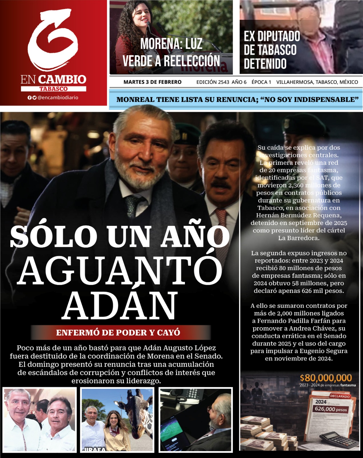 Contraportada En Cambio Diario Tabasco 3 de febero del 2026 Contraportada En Cambio Diario Tabasco 3 de febrero del 2026