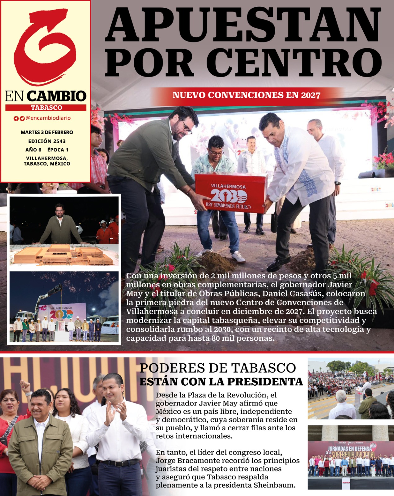 Portada En Cambio Diario Tabasco 3 de febero del 2026 Portada En Cambio Diario Tabasco 3 de febrero del 2026
