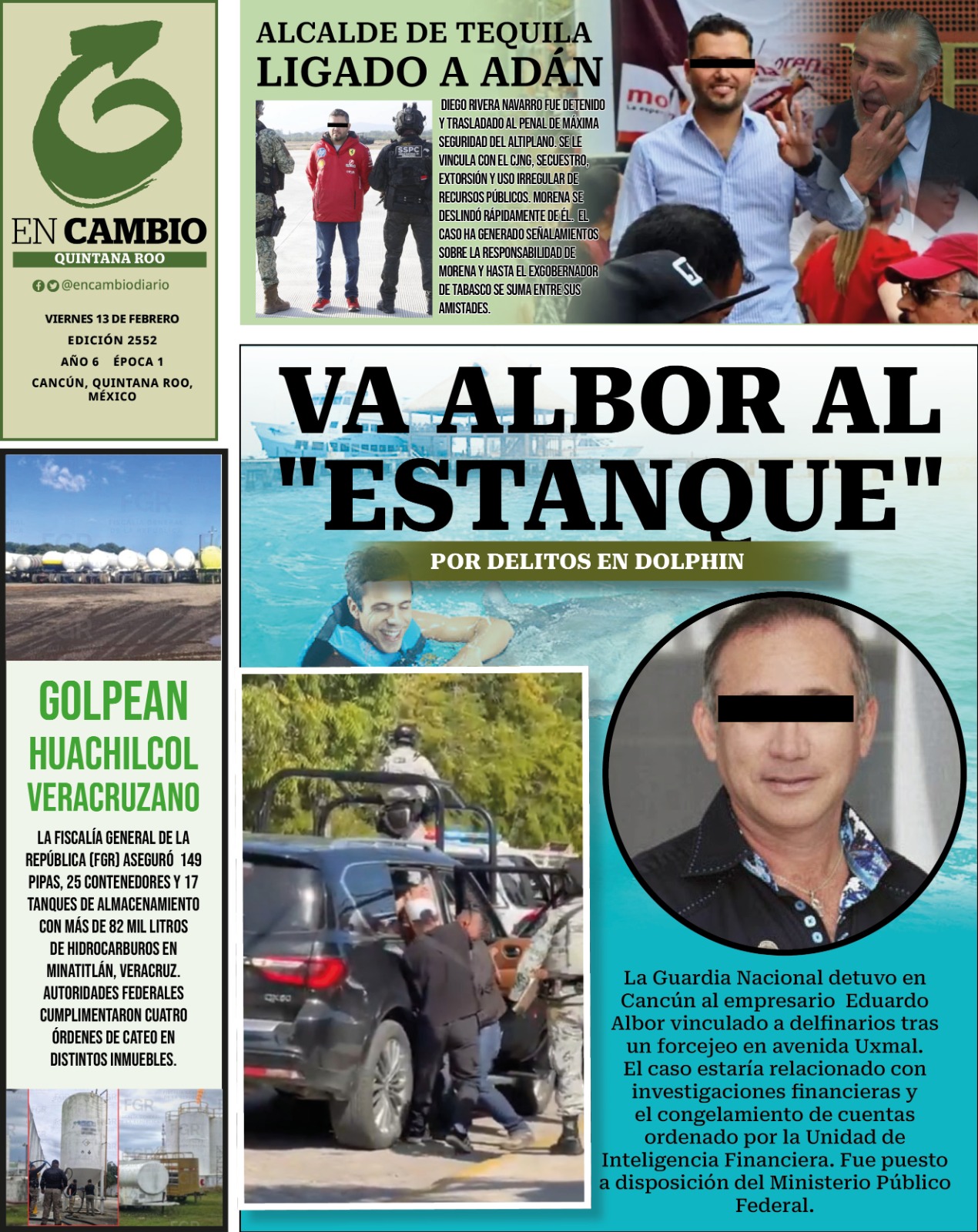Portada En Cambio Diario de Quintana Roo 13 febrero 2026 Portada En Cambio Diario de Quintana Roo 13 febrero 2026