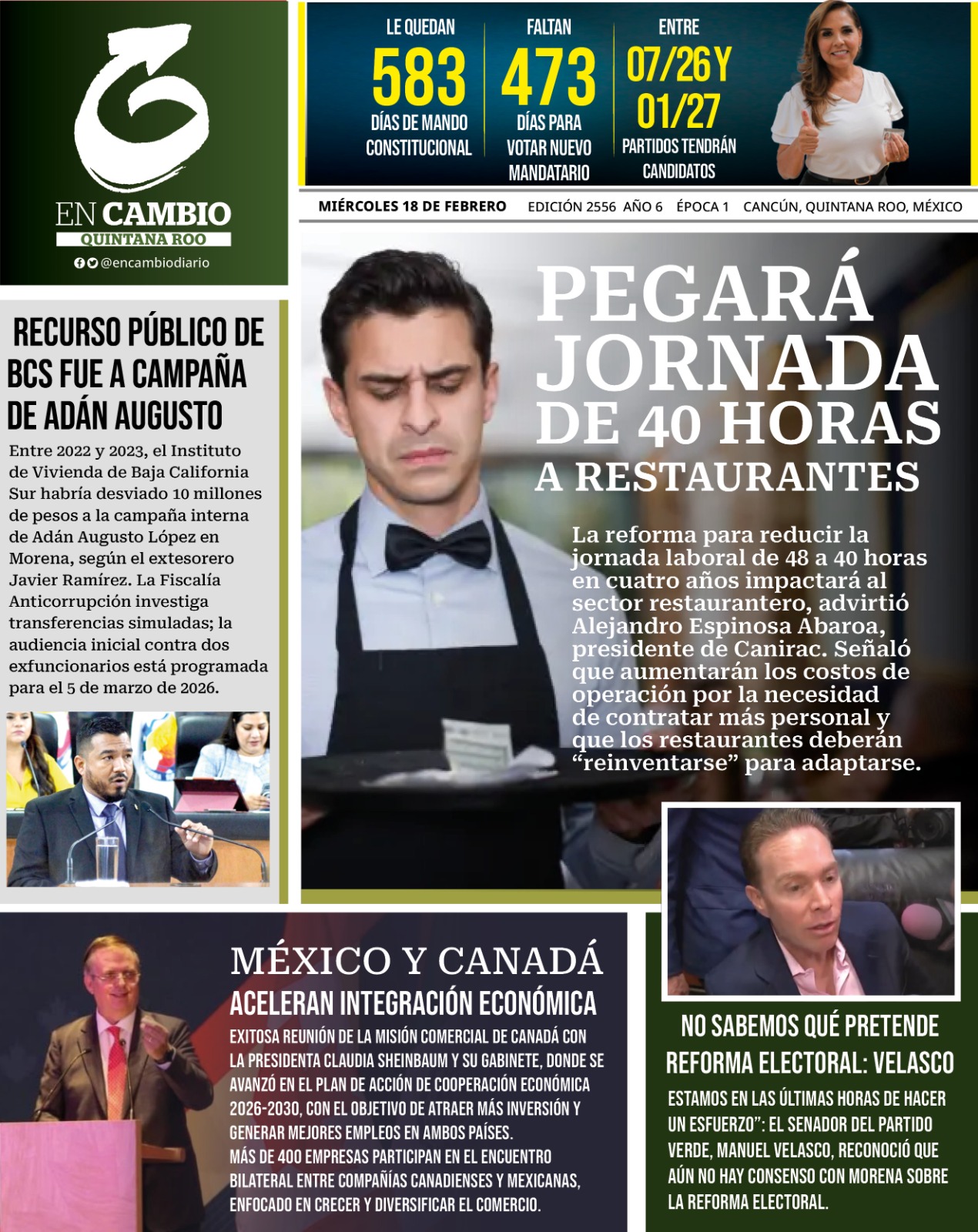 Portada En Cambio Quintana Roo 18 feb 2026 Portada En Cambio Quintana Roo 18 feb 2026
