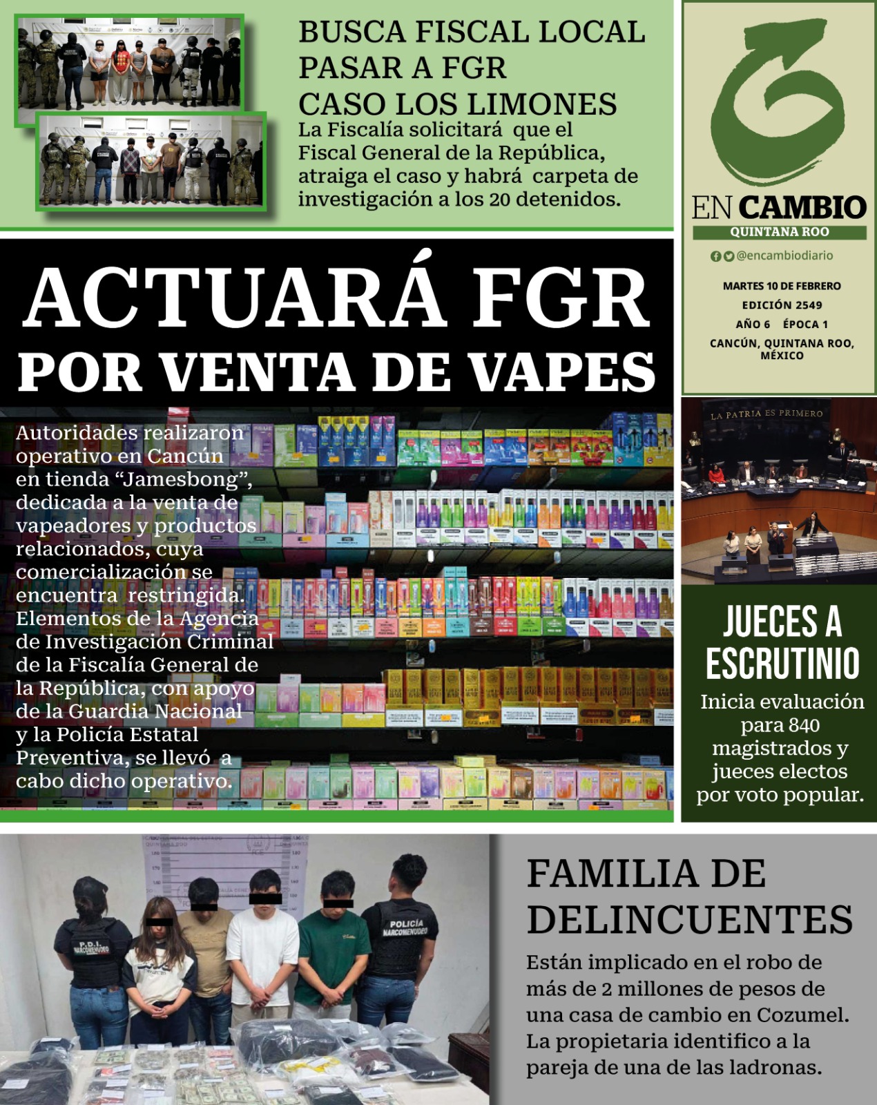 Portada En Cambio de Quintana Roo 10 de febrero 2026 Portada En Cambio de Quintana Roo 10 de febrero 2026