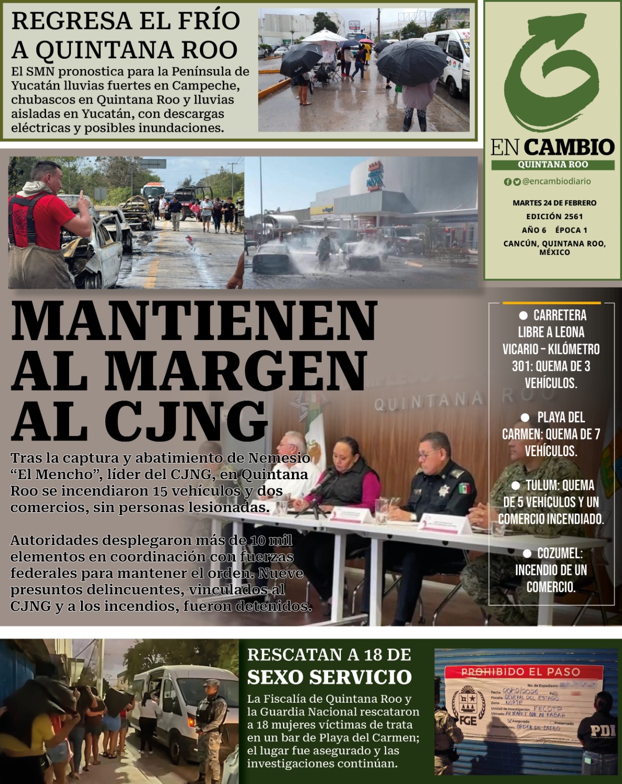 Portada en cambio Qroo 24 feb 2026 Portada en cambio, Quintana Roo 24 feb 2026