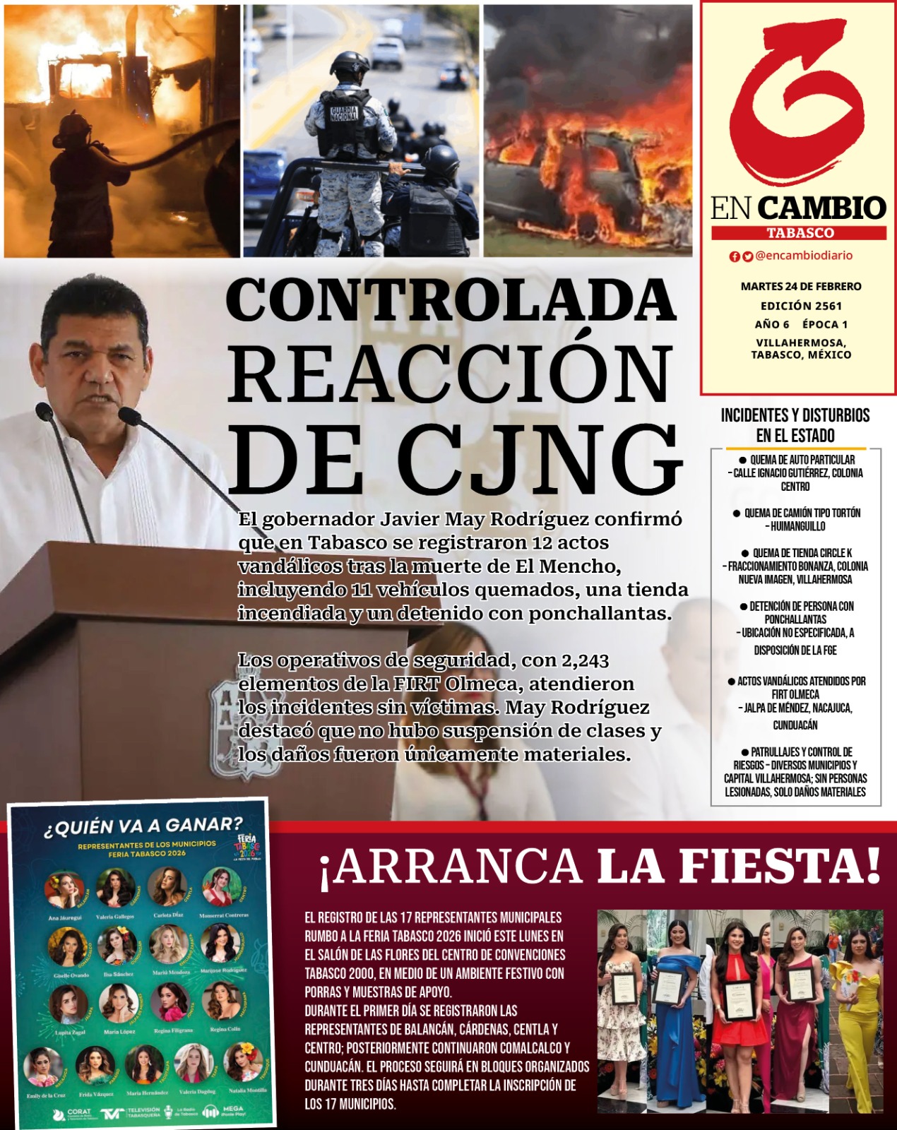 Portada en cambio tabasco 24 feb 2026 Portada en cambio tabasco 24 feb 2026