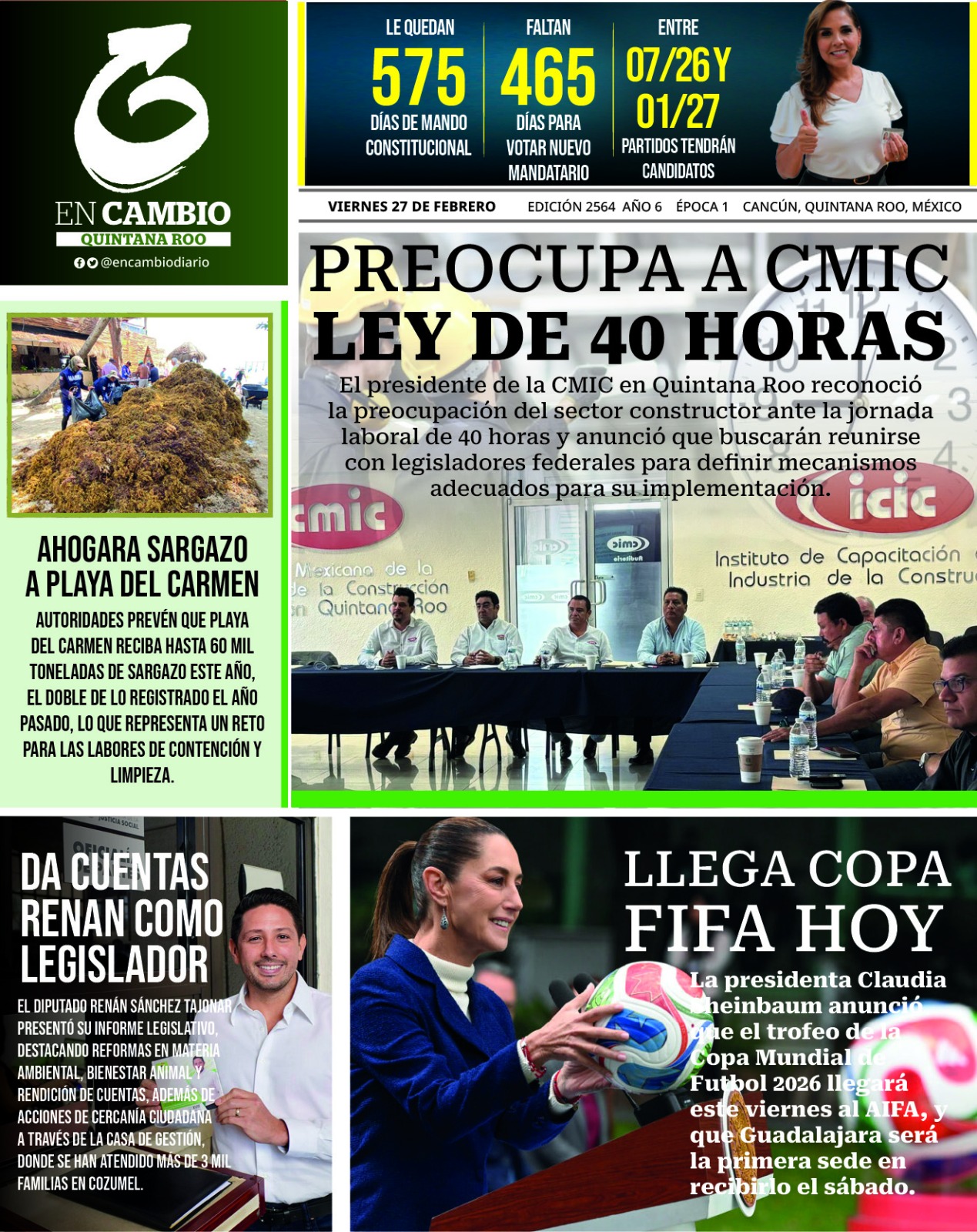 contra portada en cambio de Quintana Roo 27 feb 2026