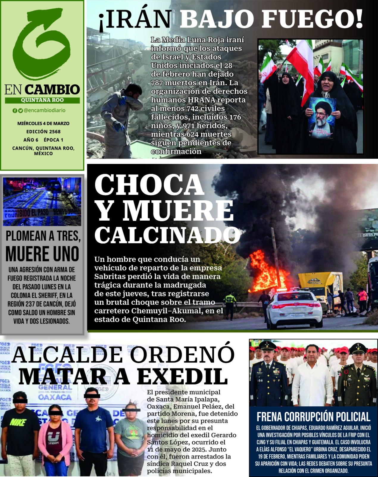 Portada En Cambio de Quintana Roo 4 marzo 2026 Portada En Cambio de Quintana Roo 4 marzo 2026