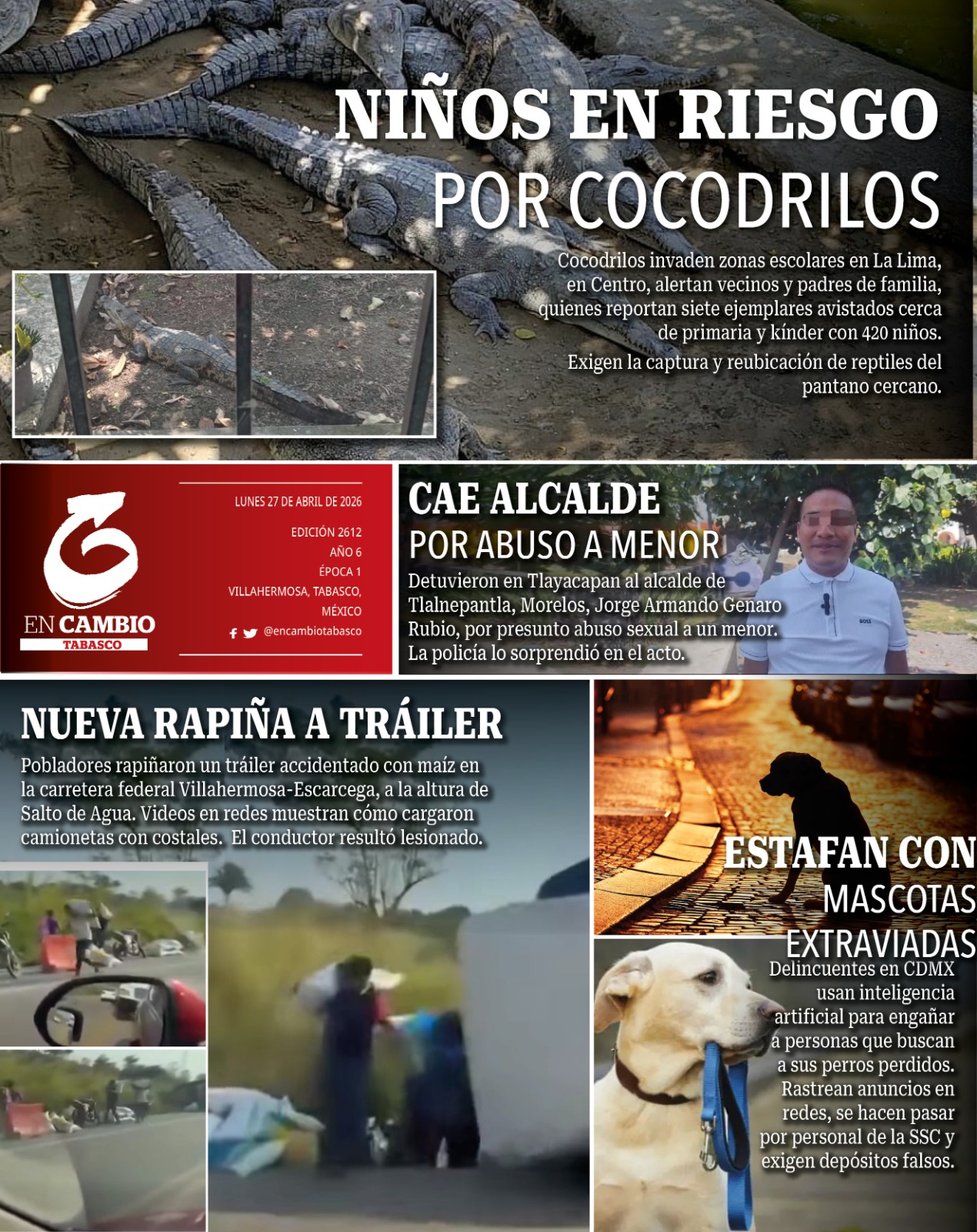 ContraPortada En Cambio Diario Tabasco 27 abril 2026 ContraPortada En Cambio Diario Tabasco 27 abril 2026