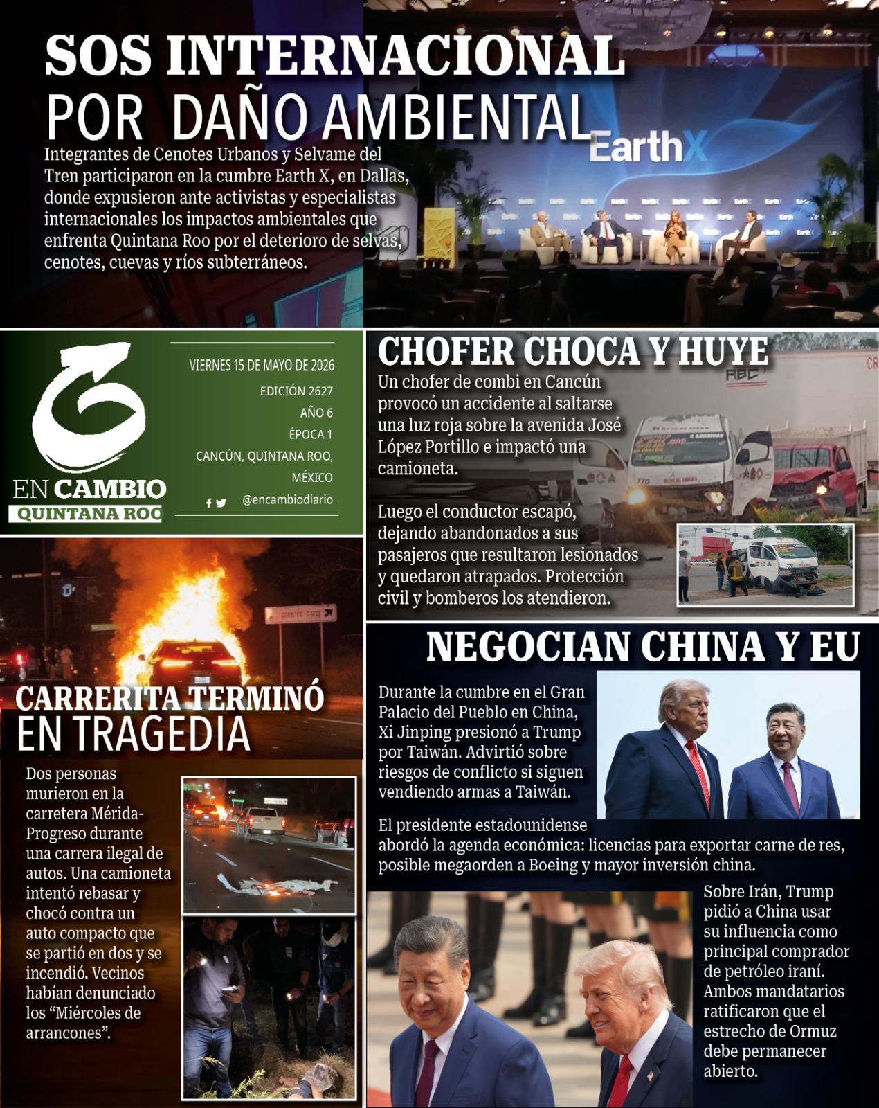 contra portada en cambio diario qroo 15 mayo 2026