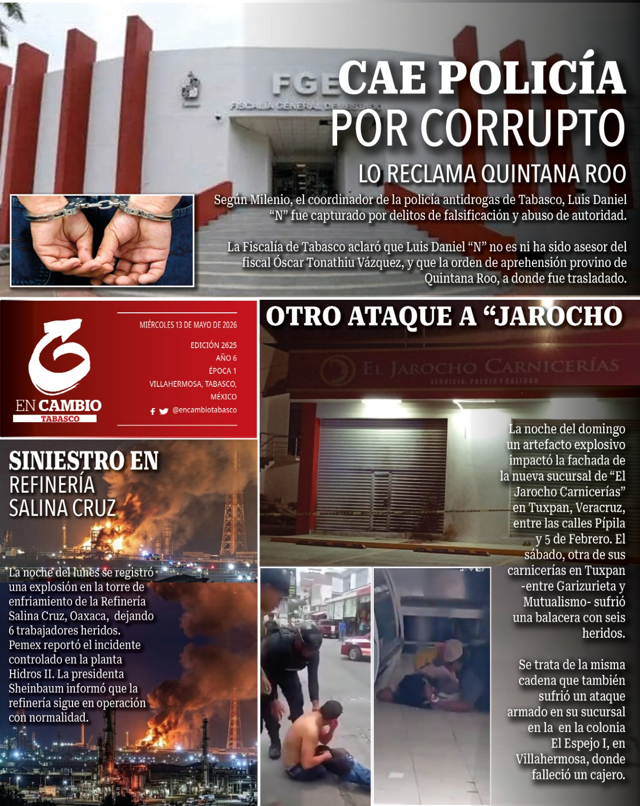 contra portada en cambio diario tabasco 13 mayo 2026