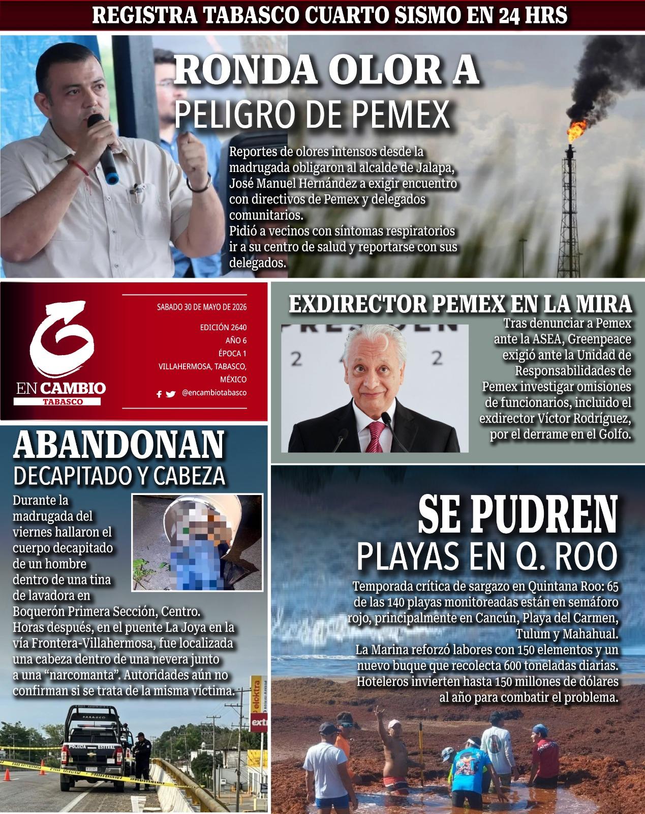 contra portada en cambio diario tabasco 30 mayo 2026