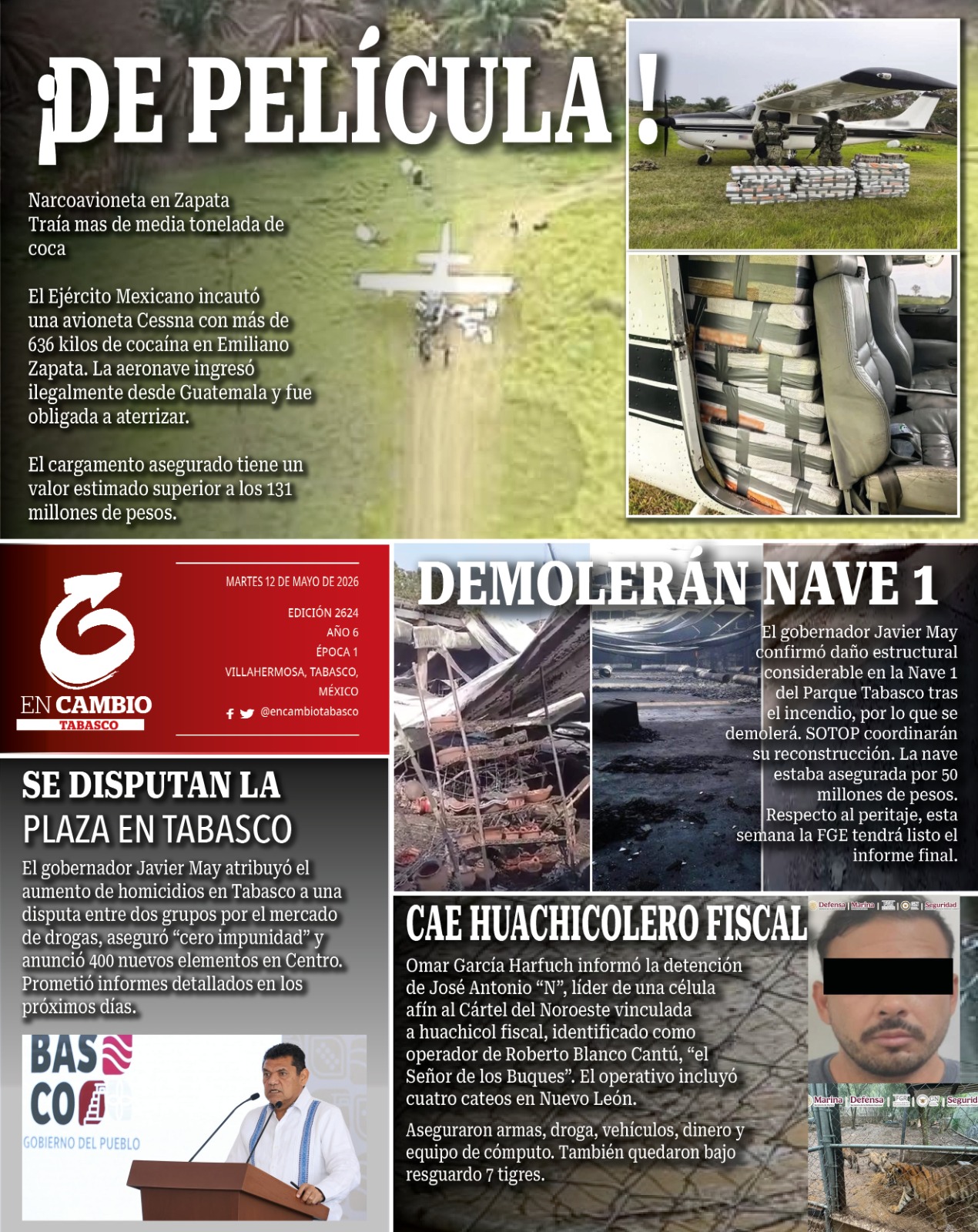 contraportada en cambio diario tabasco 12 mayo 2026