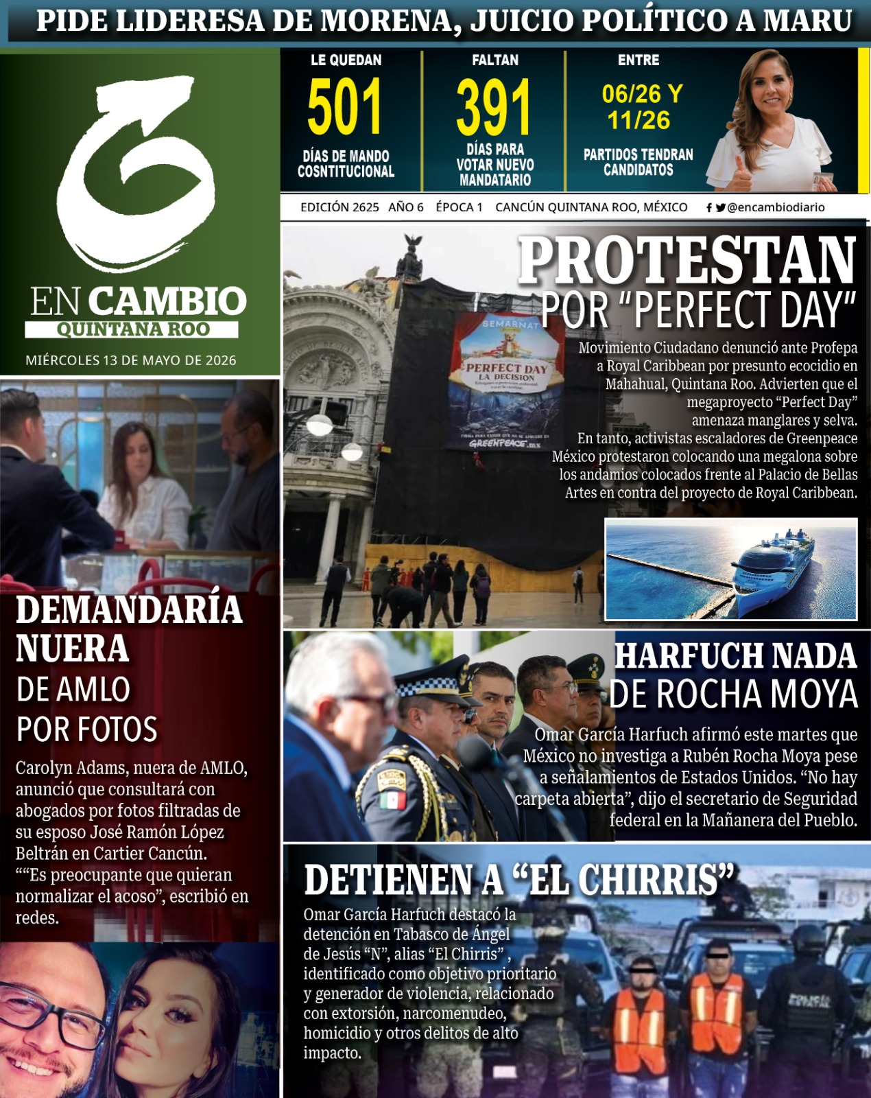portada en cambio diario qroo 13 mayo 2026