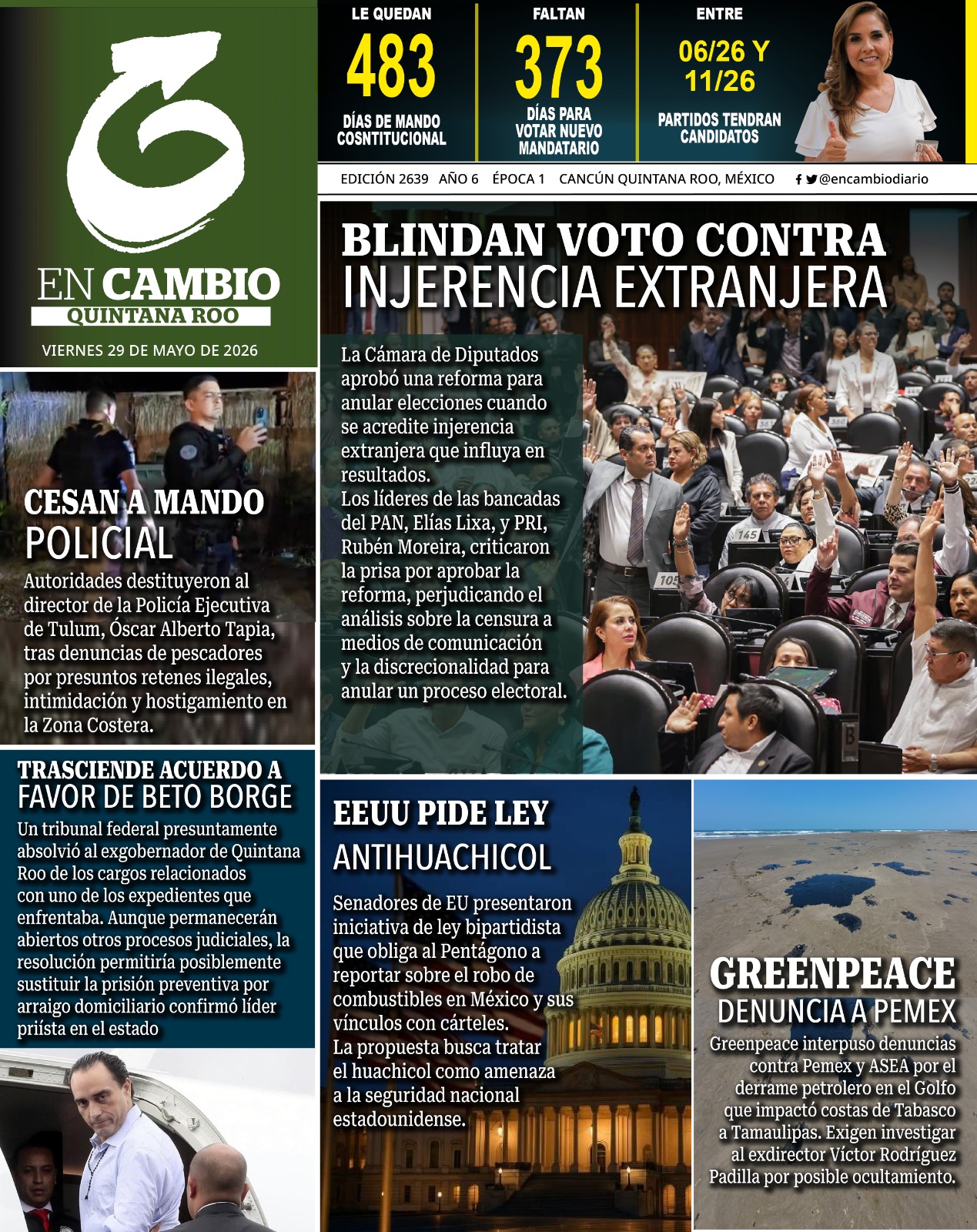 portada en cambio diario qroo 29 mayo 2026 portada en cambio diario qroo 29 mayo 2026